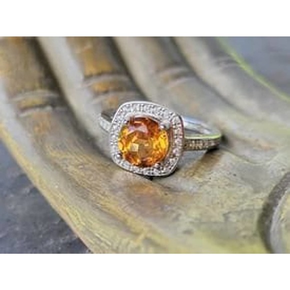 Orange Topaz and White Sapphire Sterling Silver Ring - Picture 2 of 6